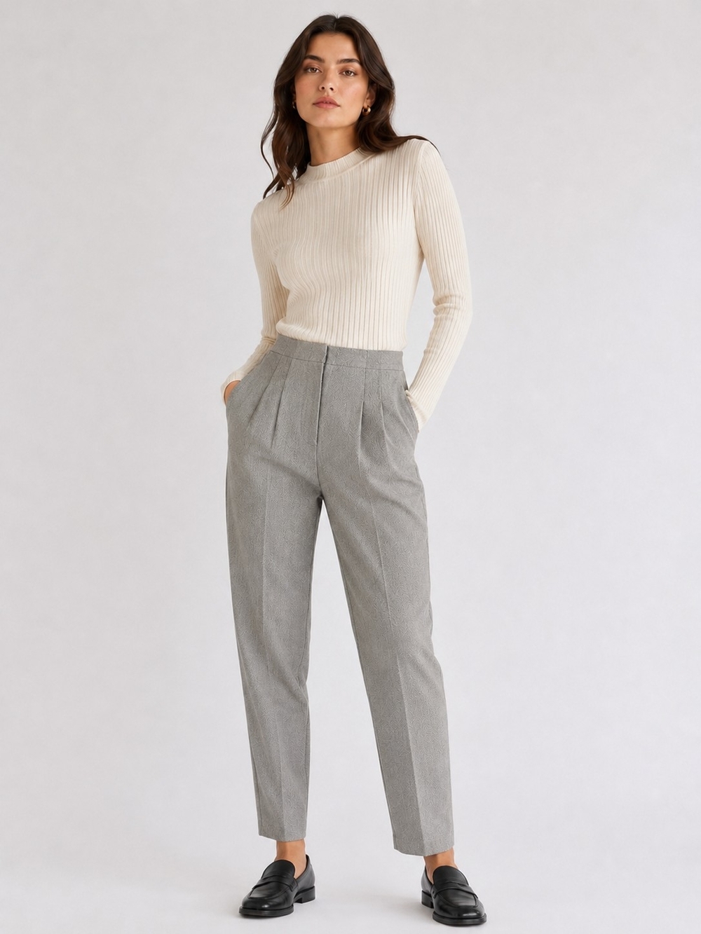 High-Waist Gray Tailored Trousers